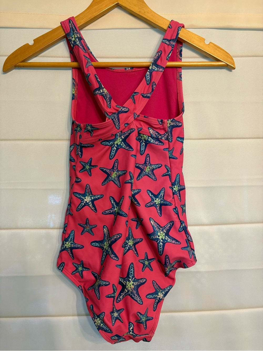 Lands' End Pink Starfish Print Girls' One-Piece Swimsuit - Picture 2 of 3